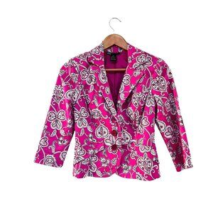 Hotkiss Womens Pink Paisley Blazer Jacket With 3/4 Sleeves & Button Closure Size
